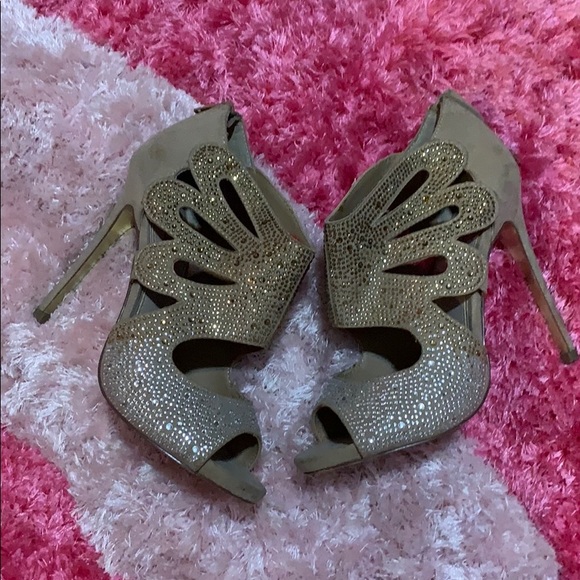 Betsey Johnson Shoes - Betsey Johnson nude rhinestone heels